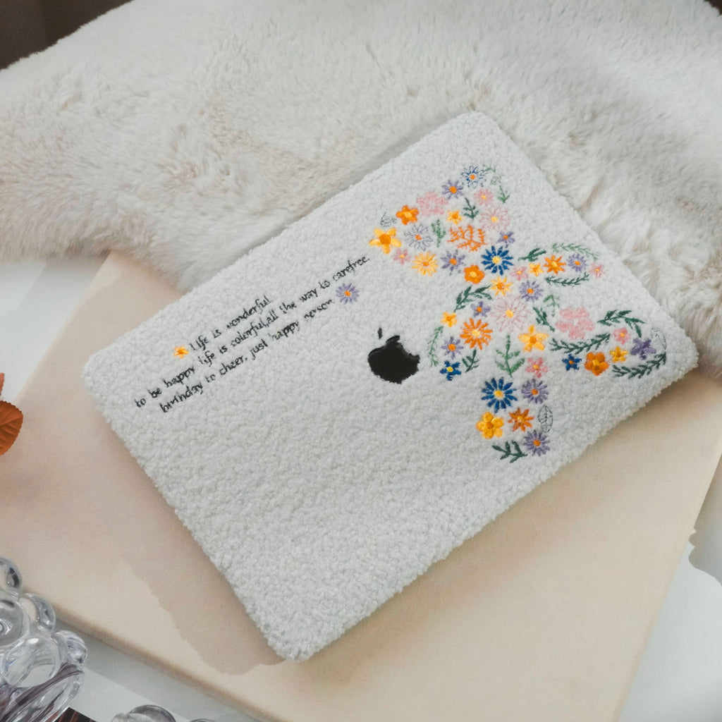 This is Us Designer Teddy Fleece ♾ Floral Teddy Bear Embroidery Series Macbook Case