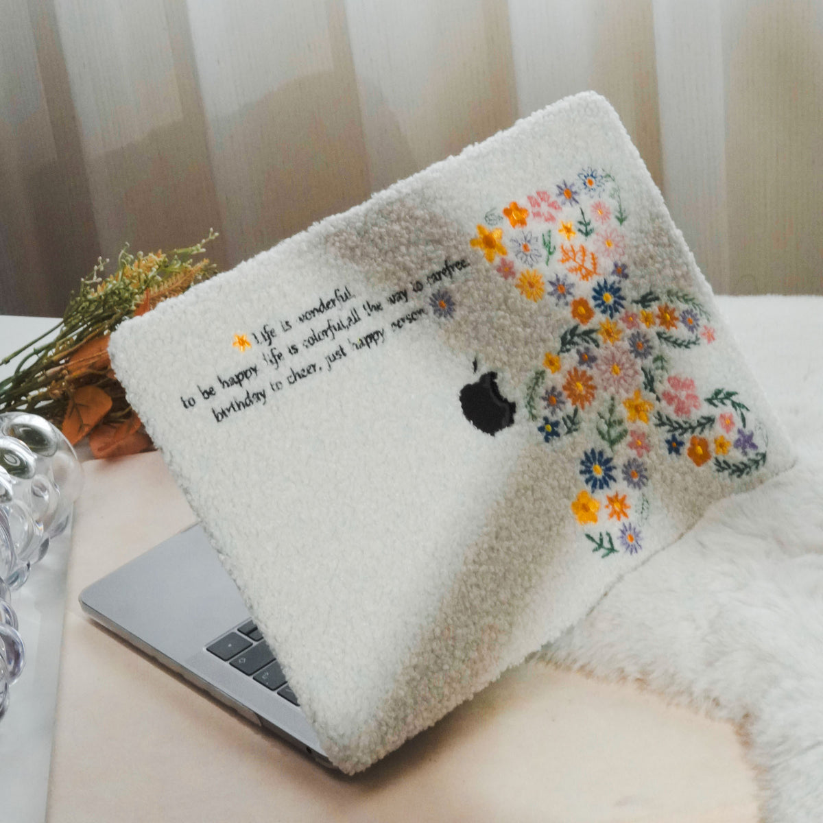 This is Us Designer Teddy Fleece ♾ Floral Teddy Bear Embroidery Series Macbook Case