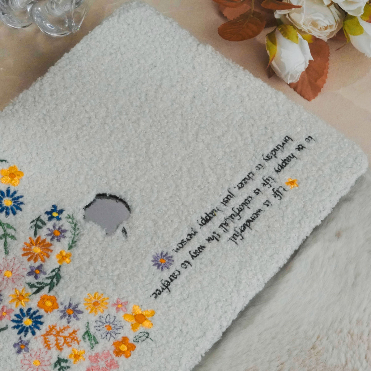 This is Us Designer Teddy Fleece ♾ Floral Teddy Bear Embroidery Series Macbook Case