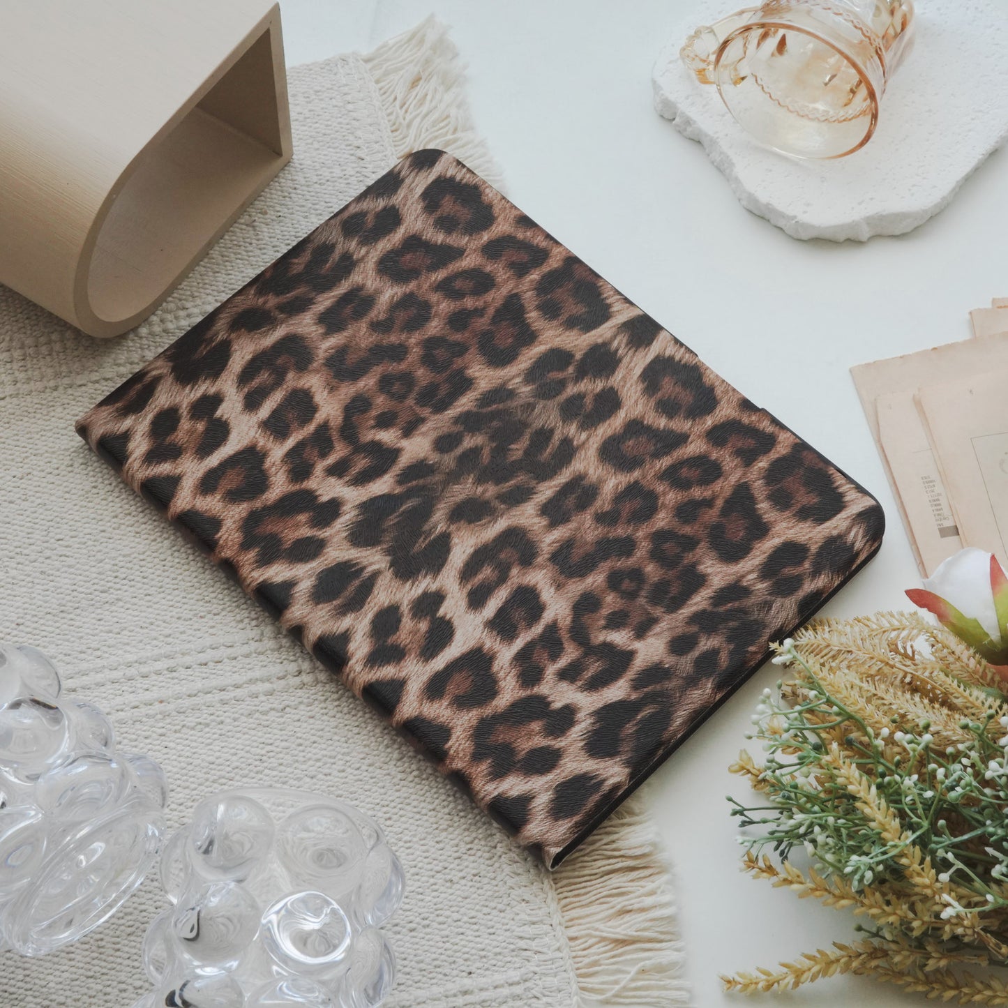 This Is Us Stylish Leopard Print ♾ Textured Leather Pencil Magnetic Slot iPad Case