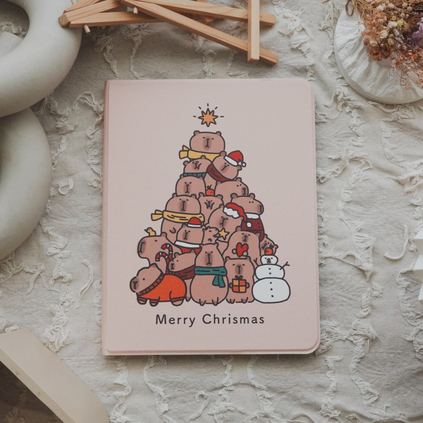 Thisisus Design Christmas Tree Capybara Pencil Magnetic Holder iPad Case