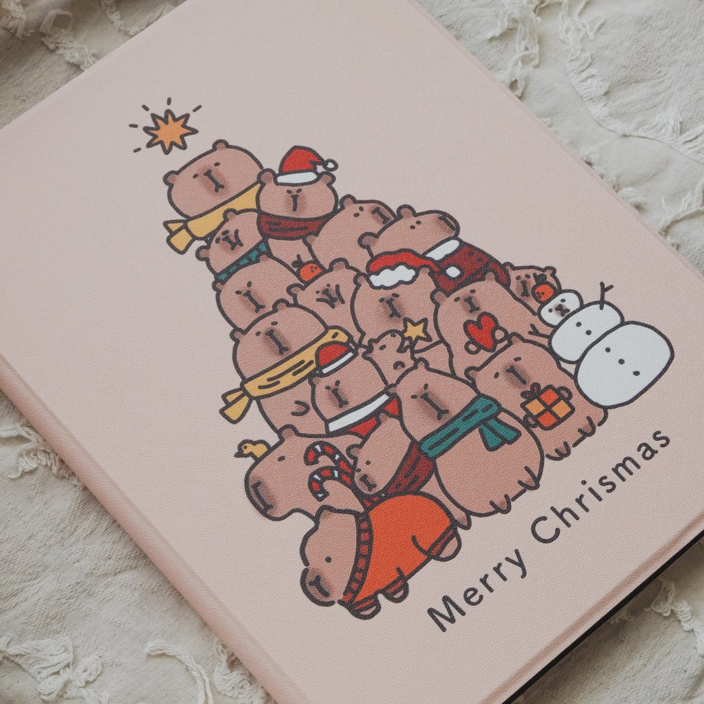 Thisisus Design Christmas Tree Capybara Pencil Magnetic Holder iPad Case