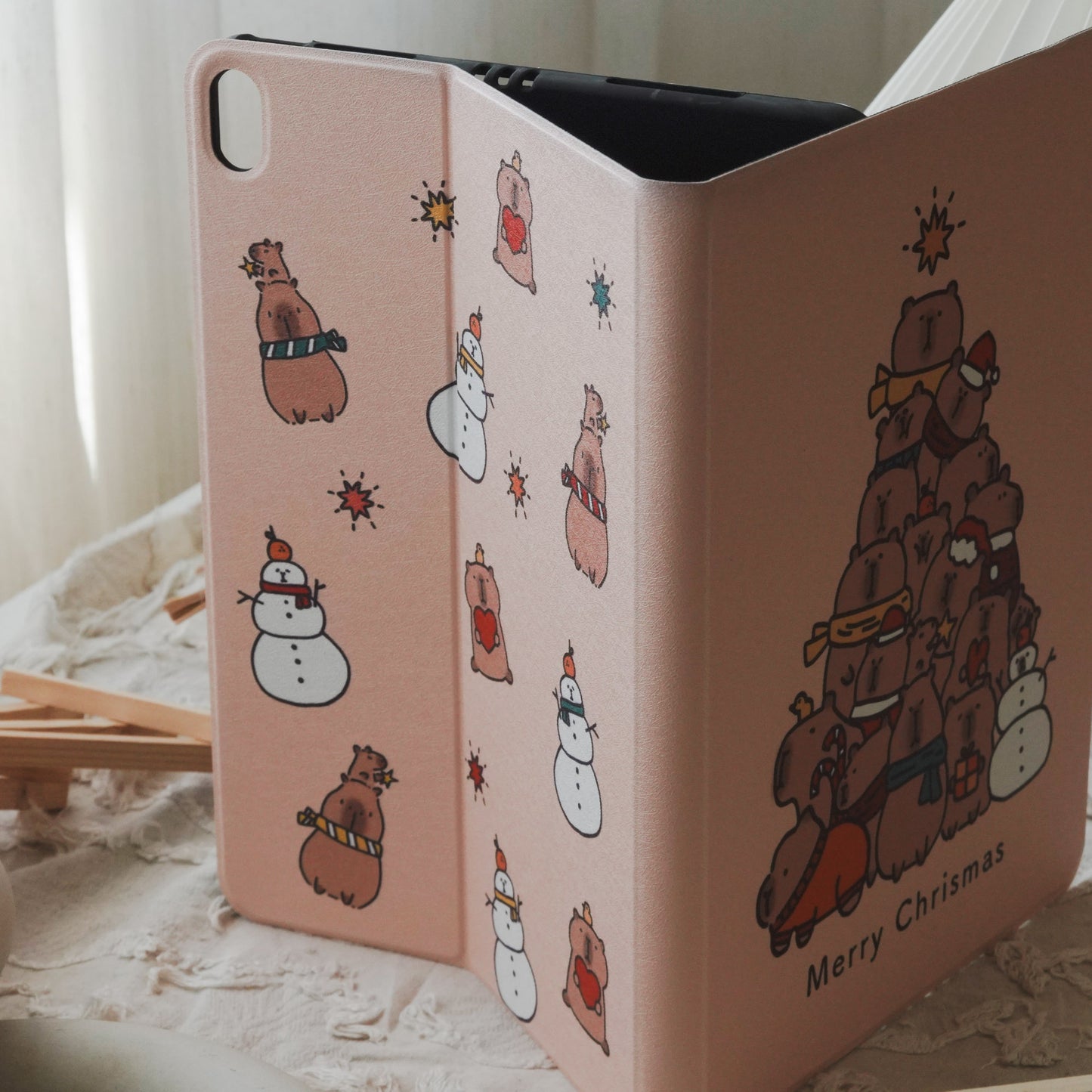 Thisisus Design Christmas Tree Capybara Pencil Magnetic Holder iPad Case