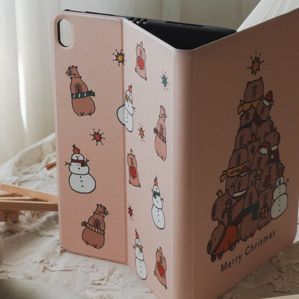 Thisisus Design Christmas Tree Capybara Pencil Magnetic Holder iPad Case