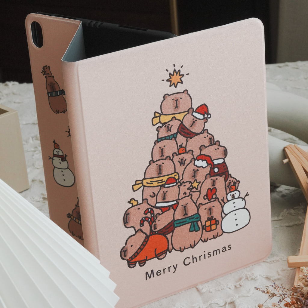 Thisisus Design Christmas Tree Capybara Pencil Magnetic Holder iPad Case