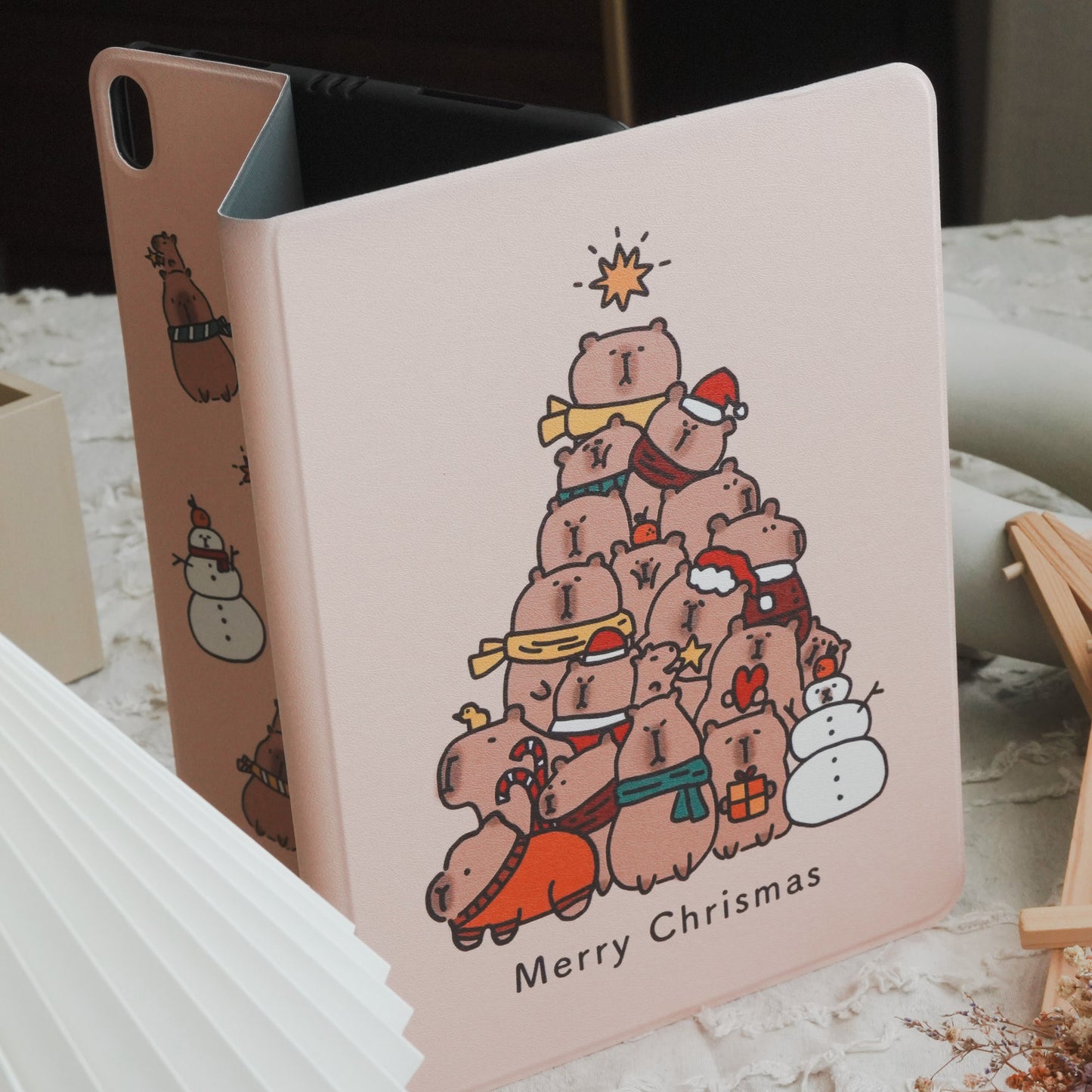 Thisisus Design Christmas Tree Capybara Pencil Magnetic Holder iPad Case