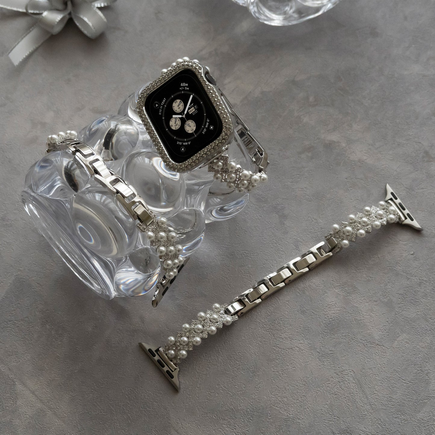 Diamond-bead textured metal Apple Watch band