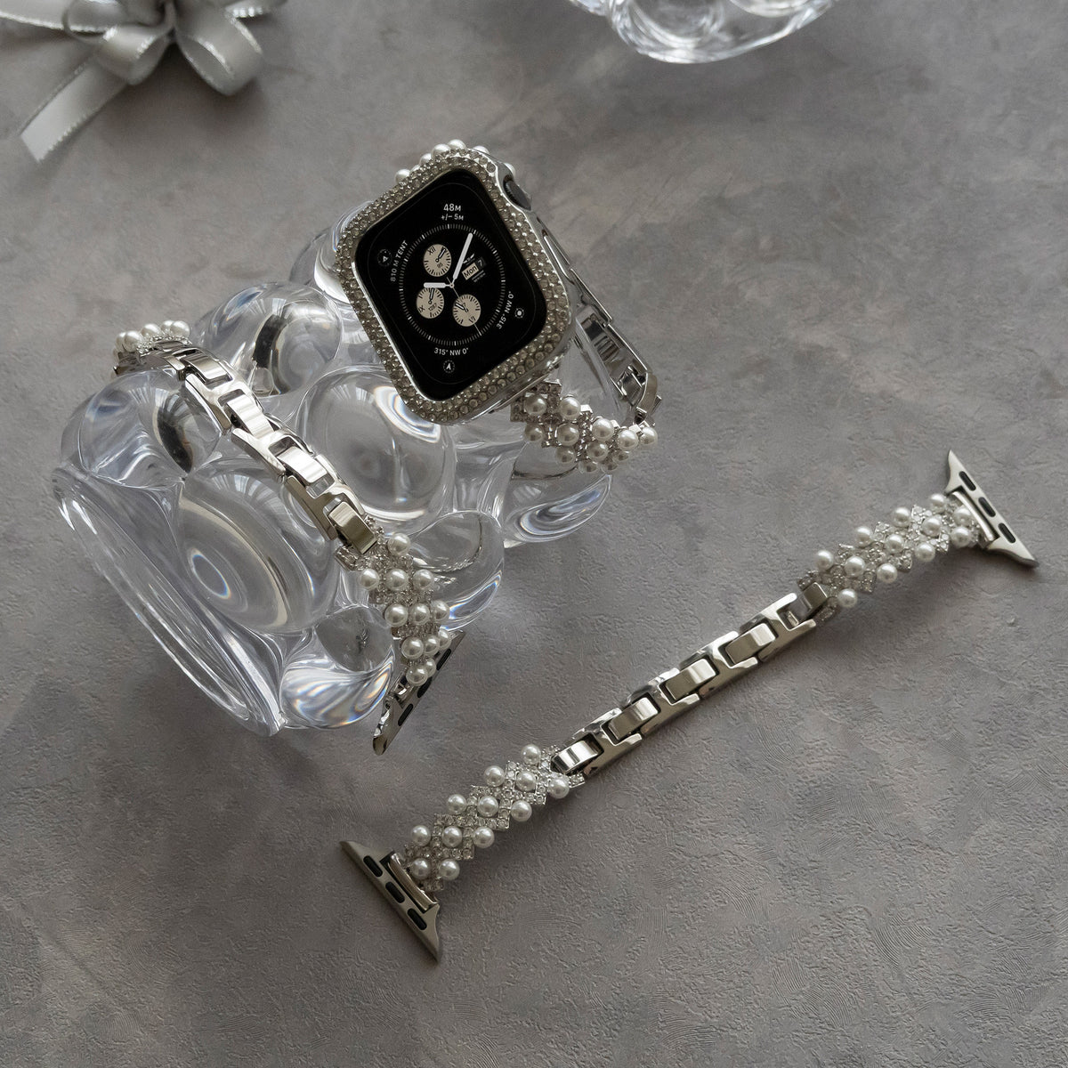 Diamond-bead textured metal Apple Watch band