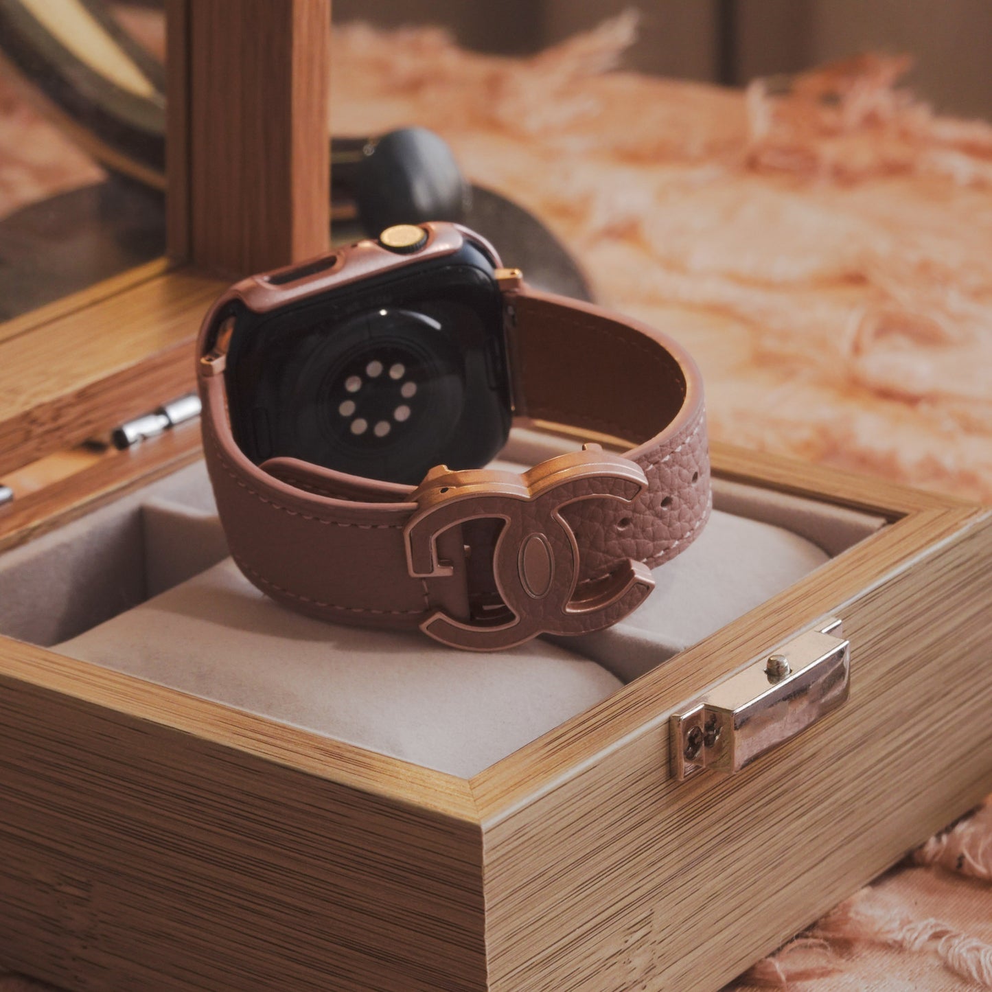 Lychee high-quality textured faux leather Apple Watch band