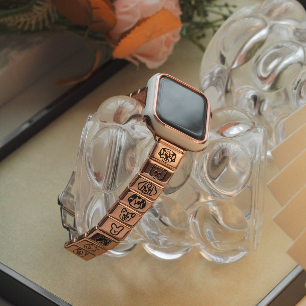 Cute Animal Square Textured Metal Apple Watch Band