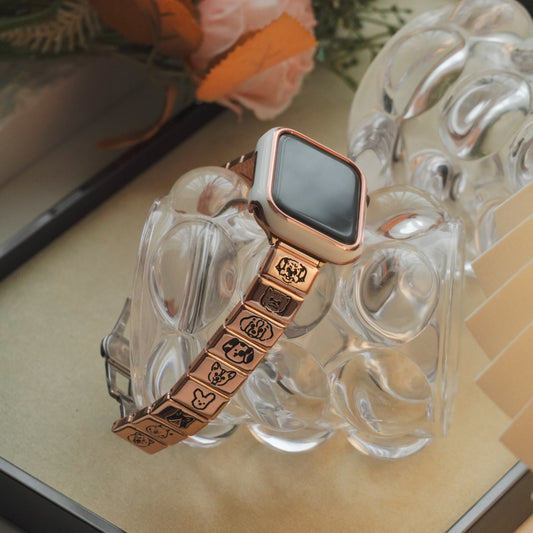 Cute Animal Square Textured Metal Apple Watch Band