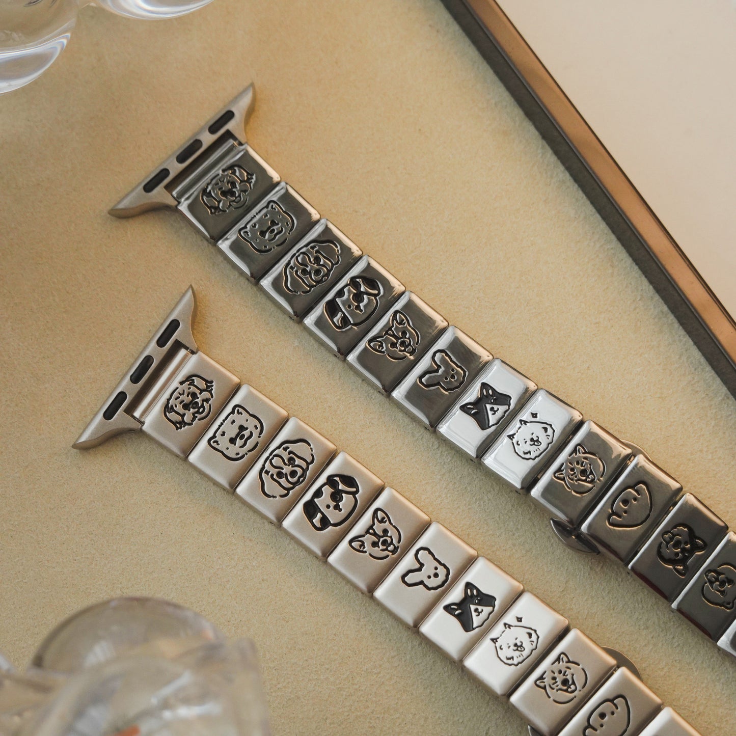 Cute Animal Square Textured Metal Apple Watch Band