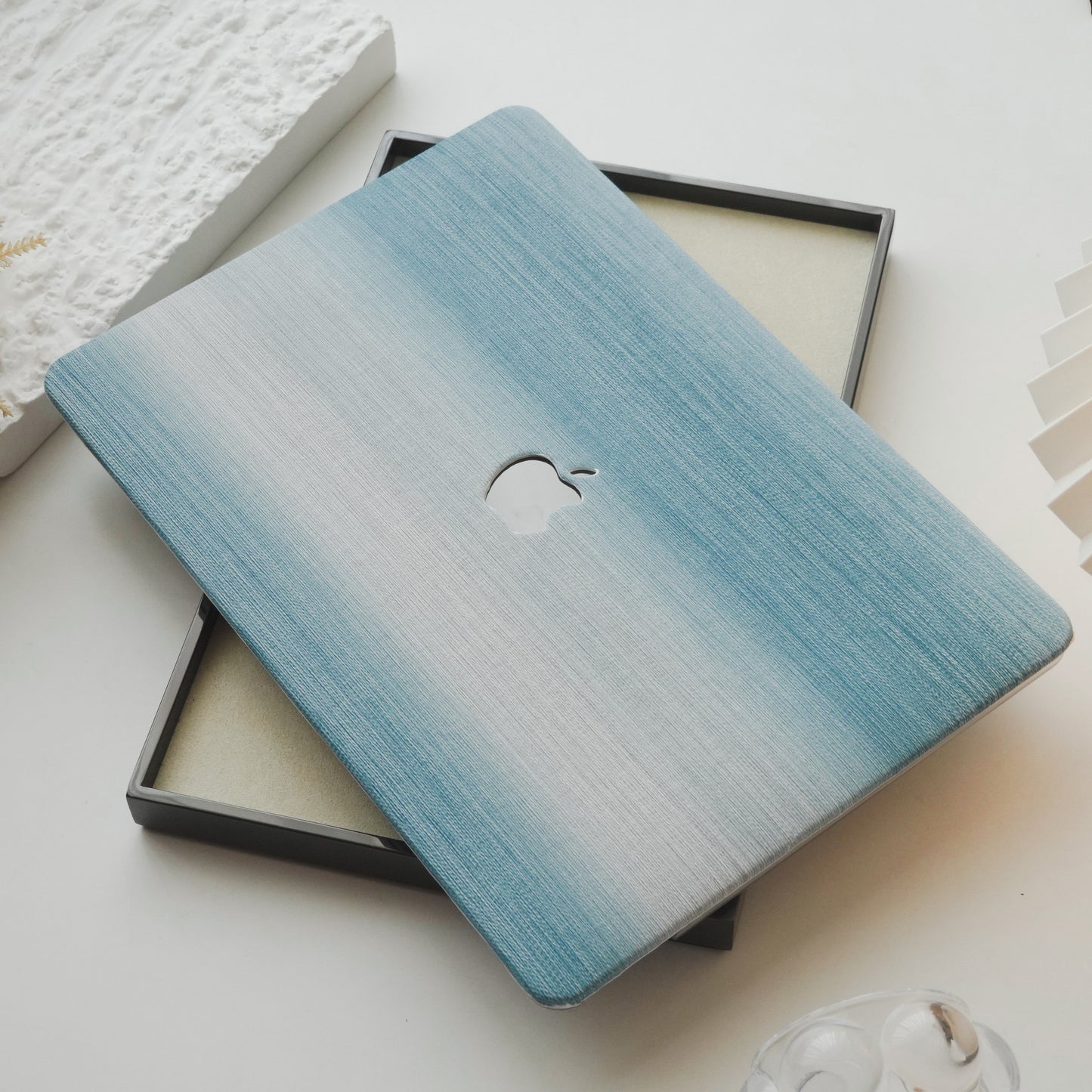 This is us Exquisite Leather ♾ Blue and White Striped MacBook Case