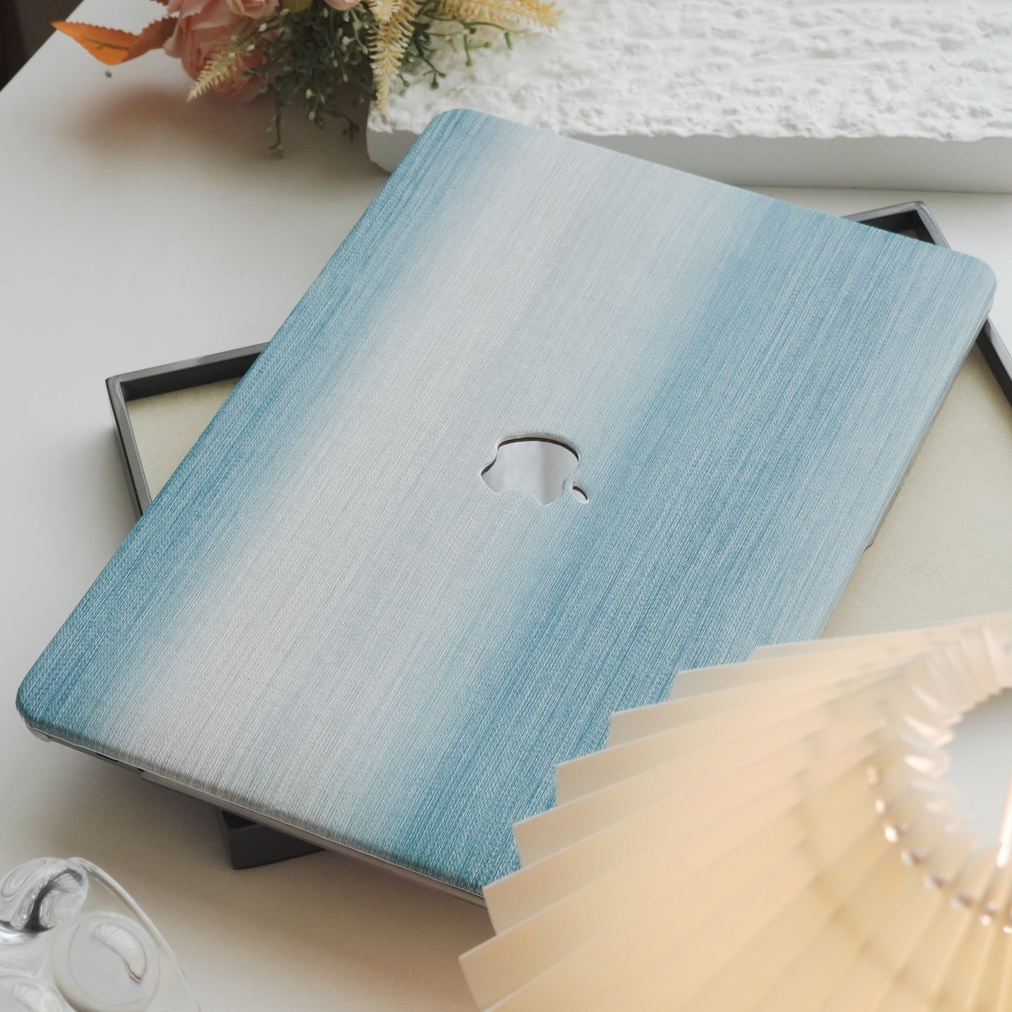 This is us Exquisite Leather ♾ Blue and White Striped MacBook Case