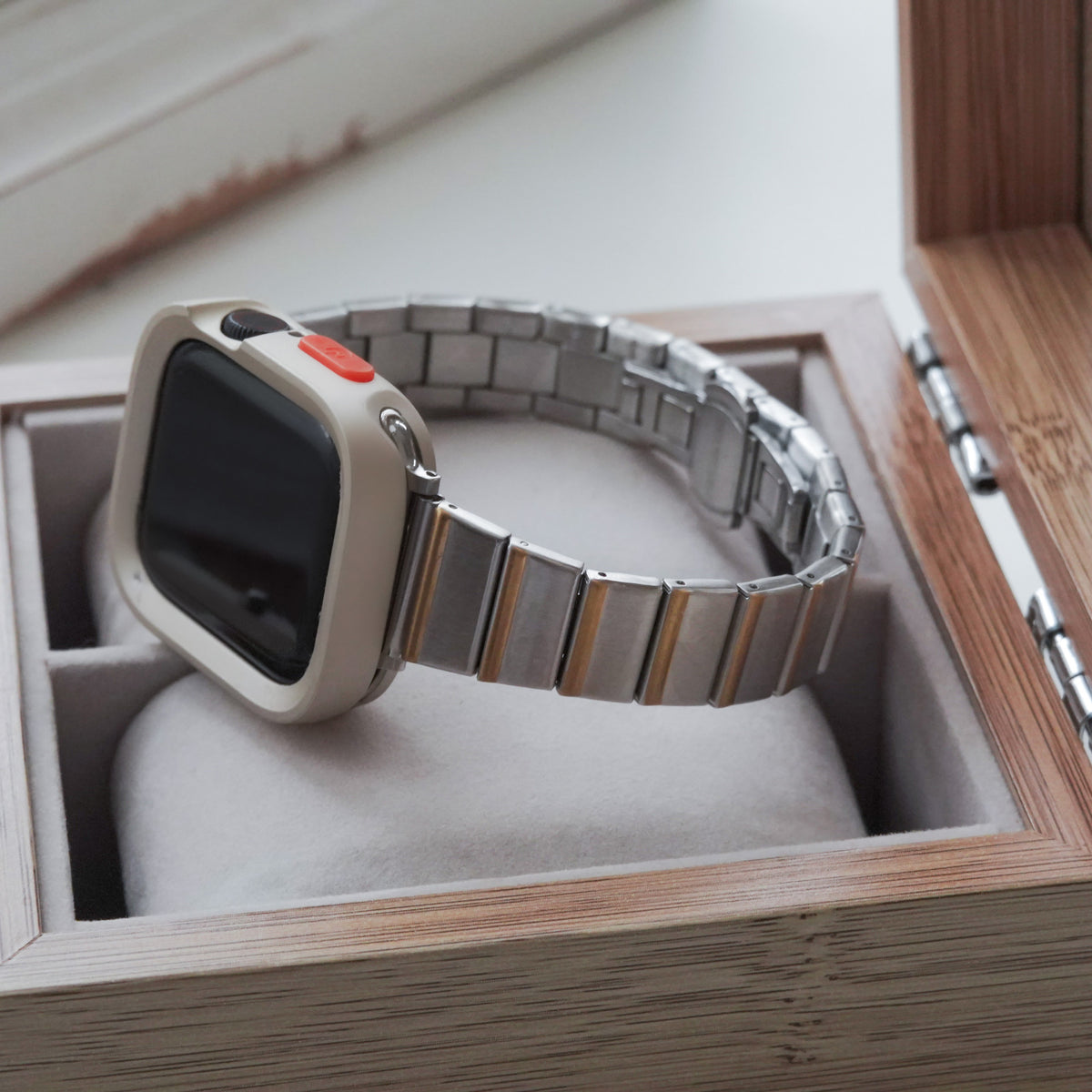 Textured Hairline Pattern Square Tile Stainless Steel Apple Watch Strap
