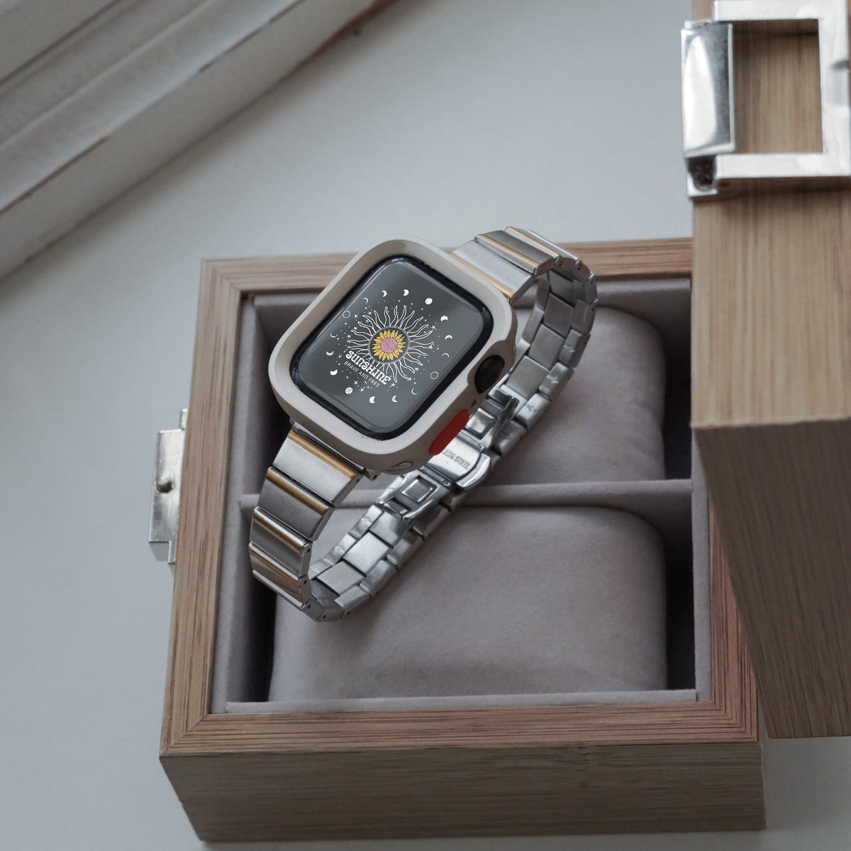 Textured Hairline Pattern Square Tile Stainless Steel Apple Watch Strap