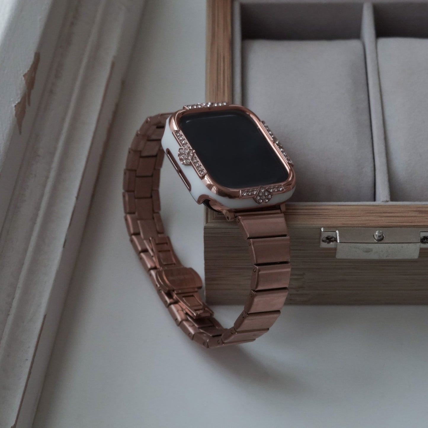 Textured Hairline Pattern Square Tile Stainless Steel Apple Watch Strap