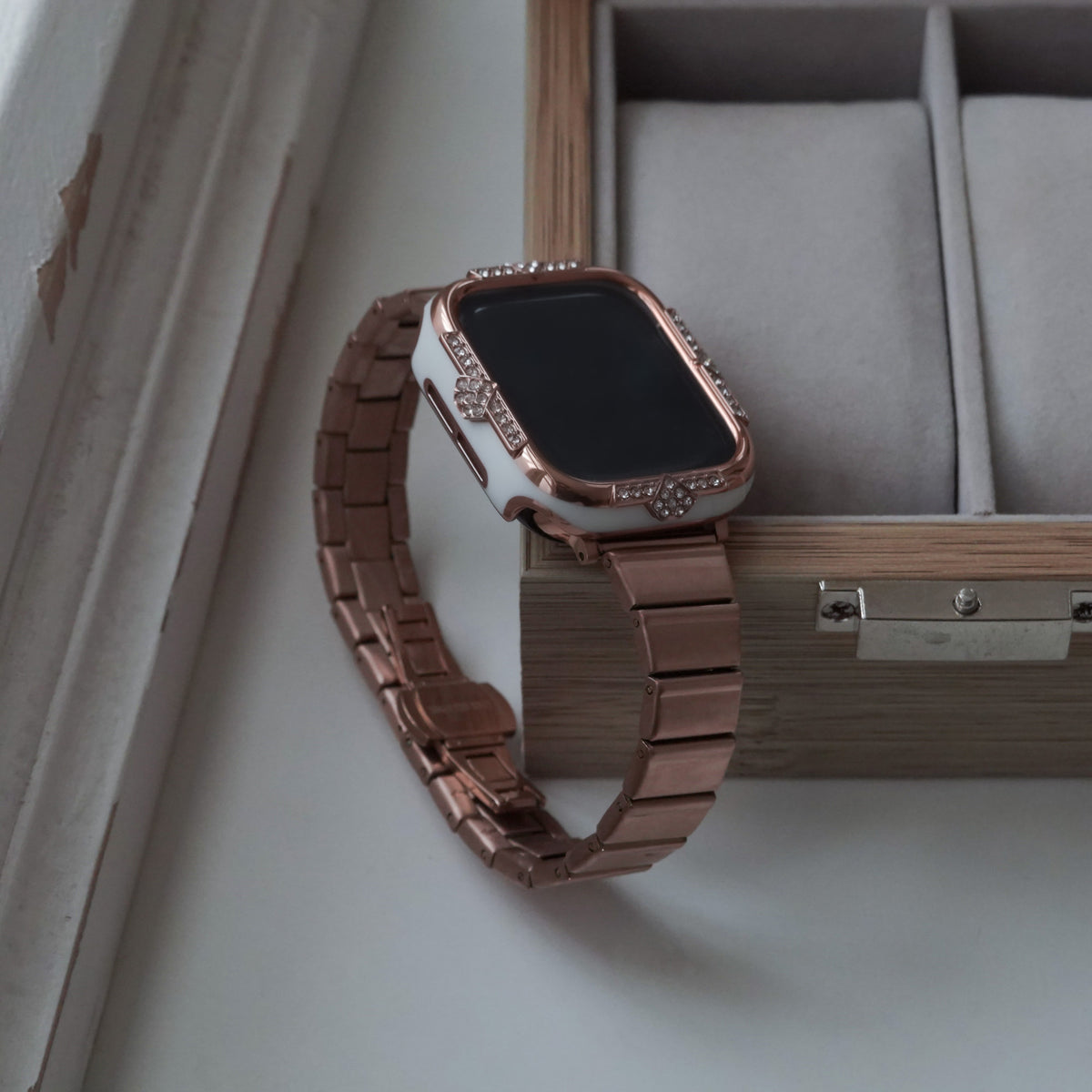 Textured Hairline Pattern Square Tile Stainless Steel Apple Watch Strap