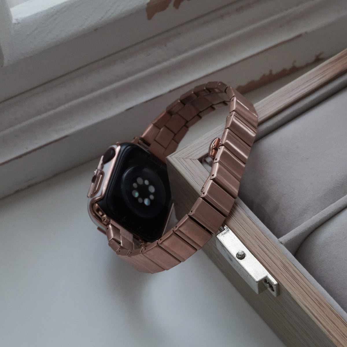 Textured Hairline Pattern Square Tile Stainless Steel Apple Watch Strap