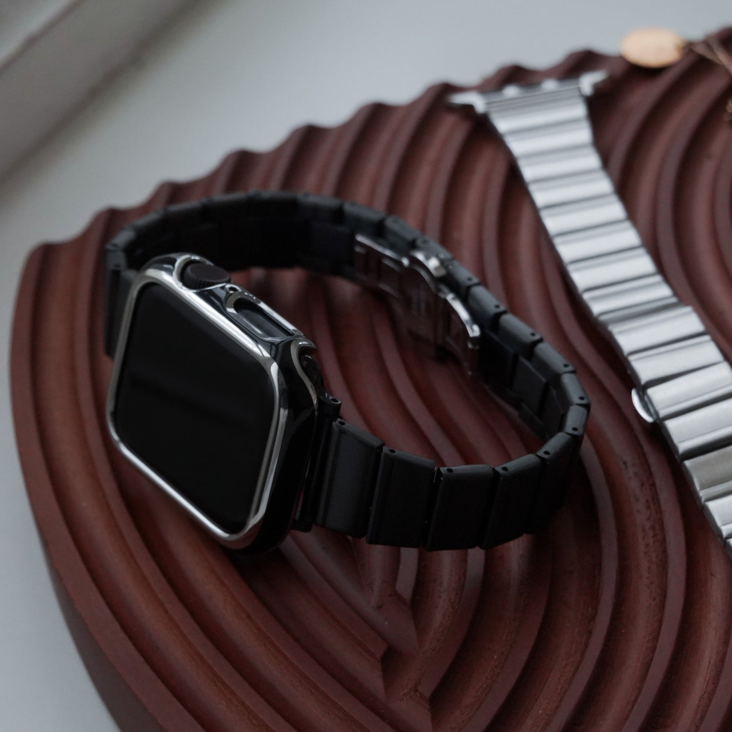 Textured Hairline Pattern Square Tile Stainless Steel Apple Watch Strap
