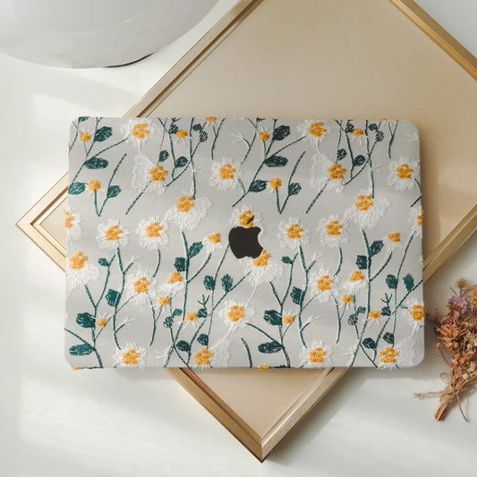 This is us Warm Sun Daisy Embroidery Leather Macbook Case