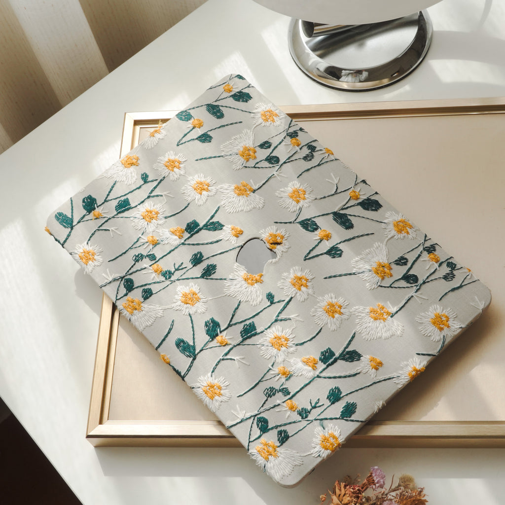 This is us Warm Sun Daisy Embroidery Leather Macbook Case