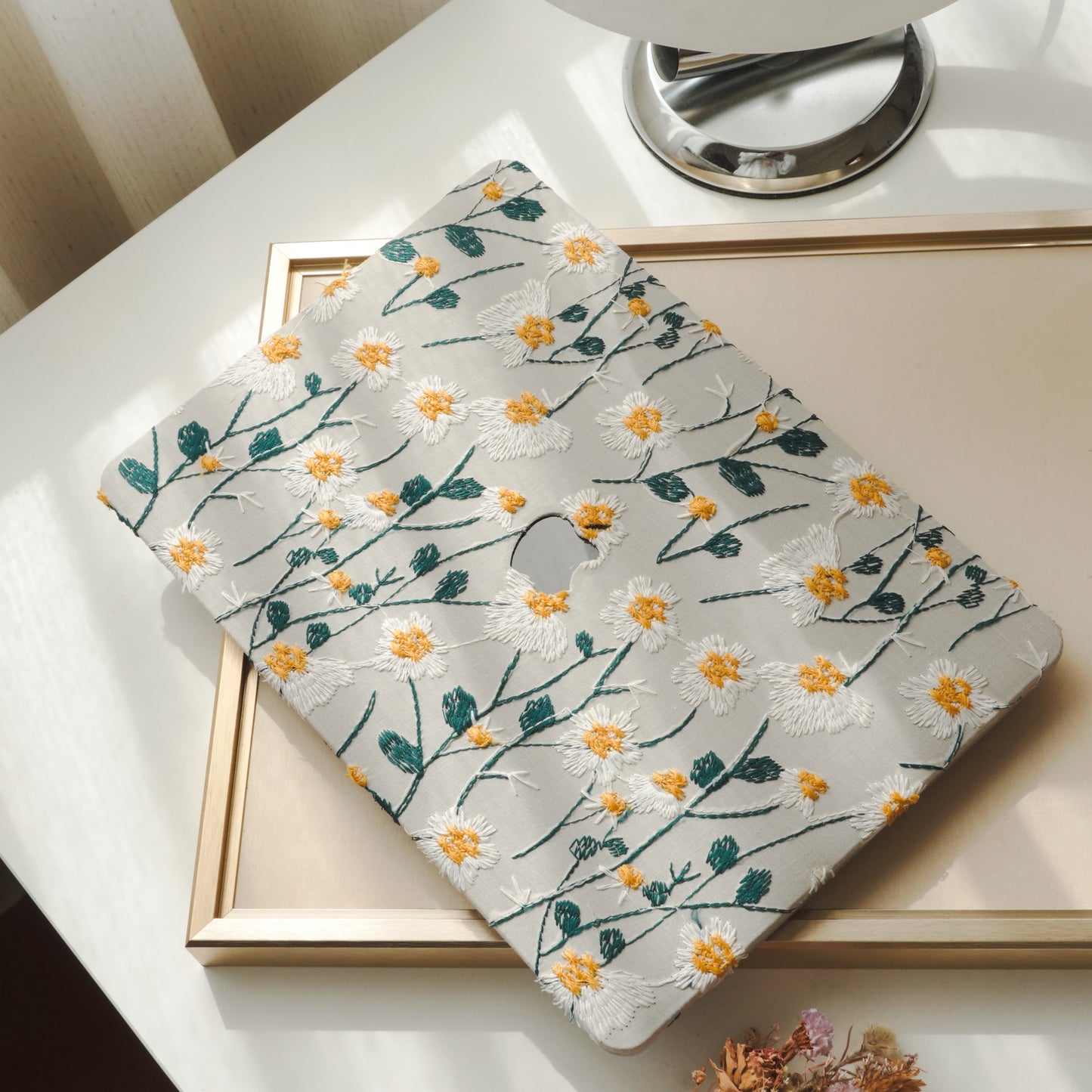 This is us Warm Sun Daisy Embroidery Leather Macbook Case