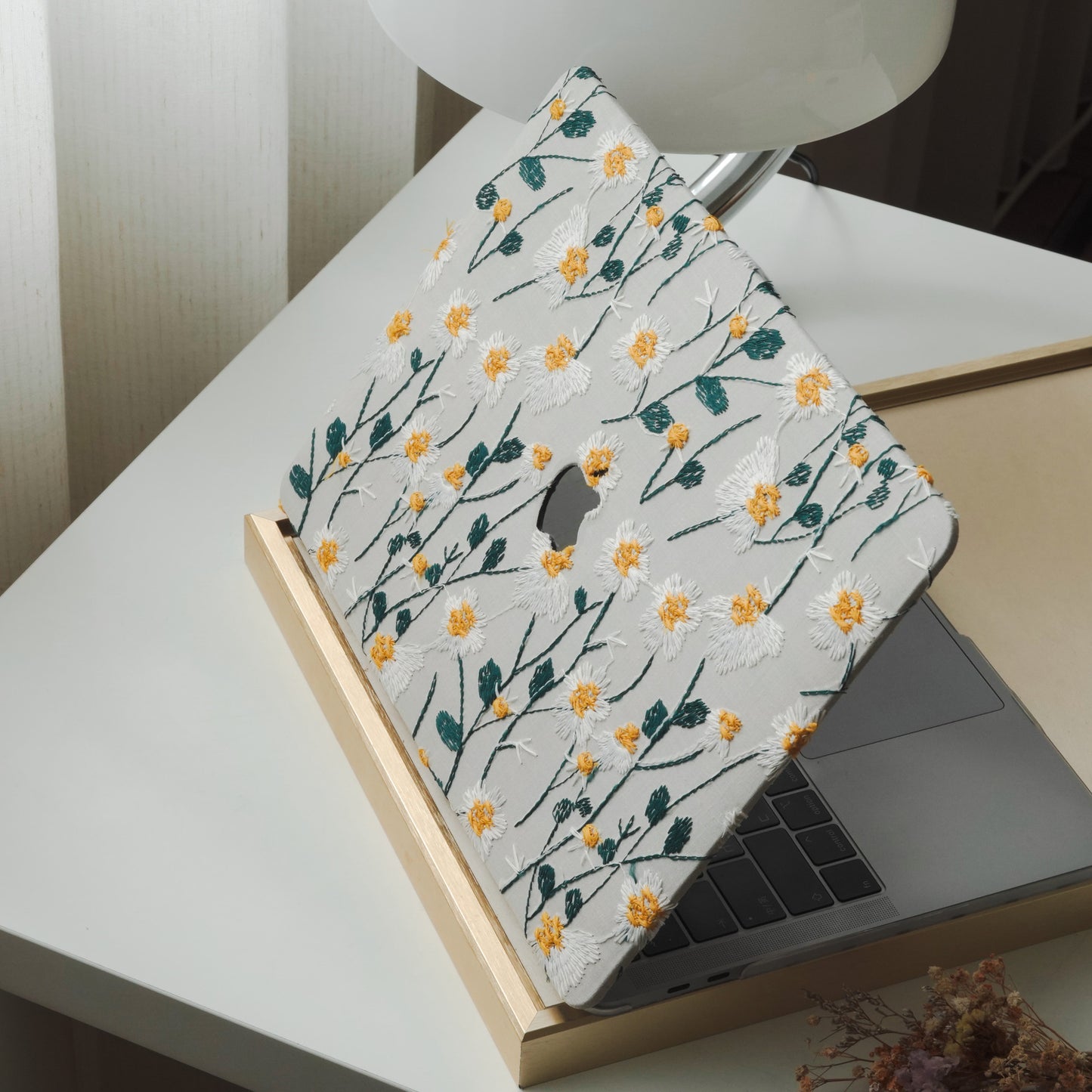 This is us Warm Sun Daisy Embroidery Leather Macbook Case