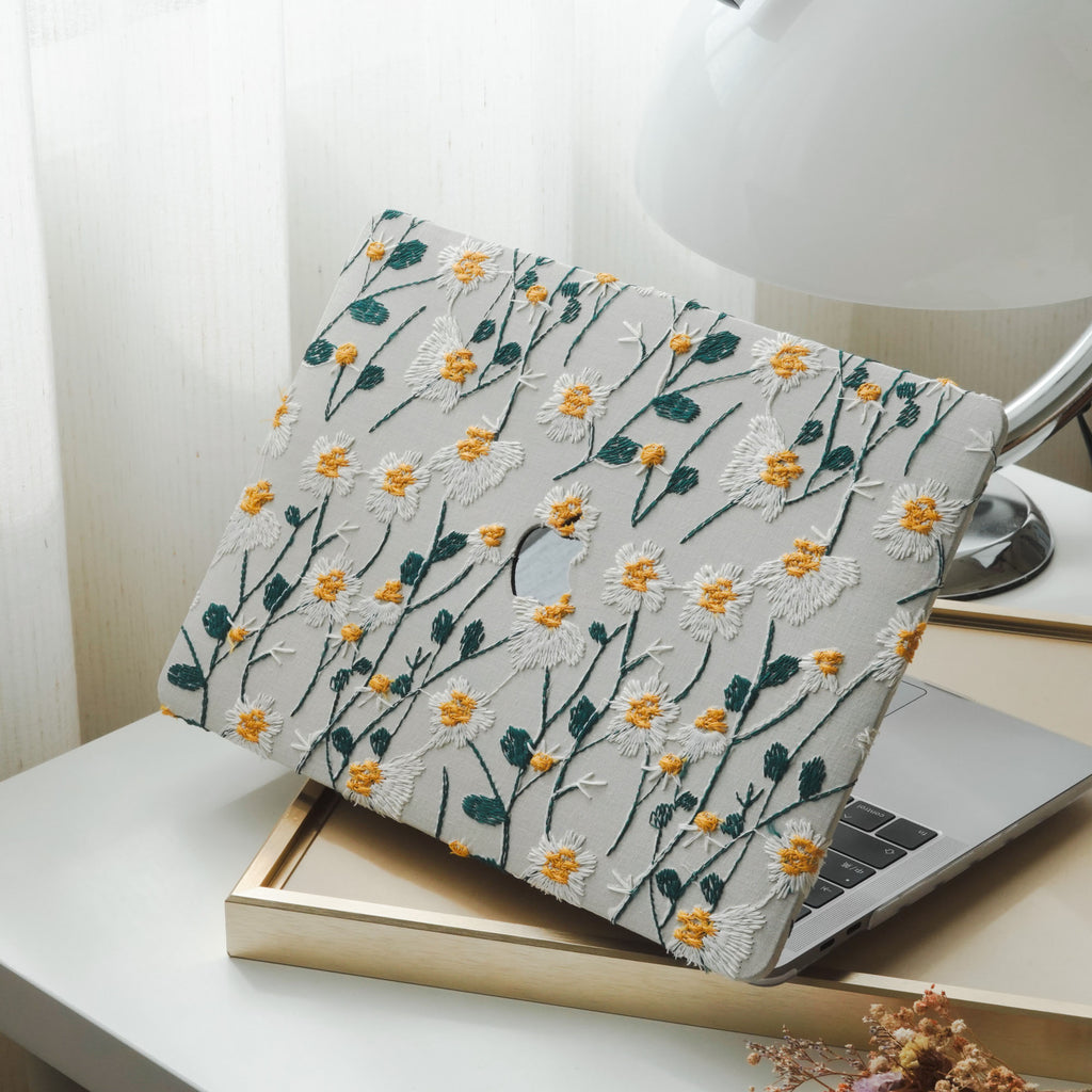 This is us Warm Sun Daisy Embroidery Leather Macbook Case