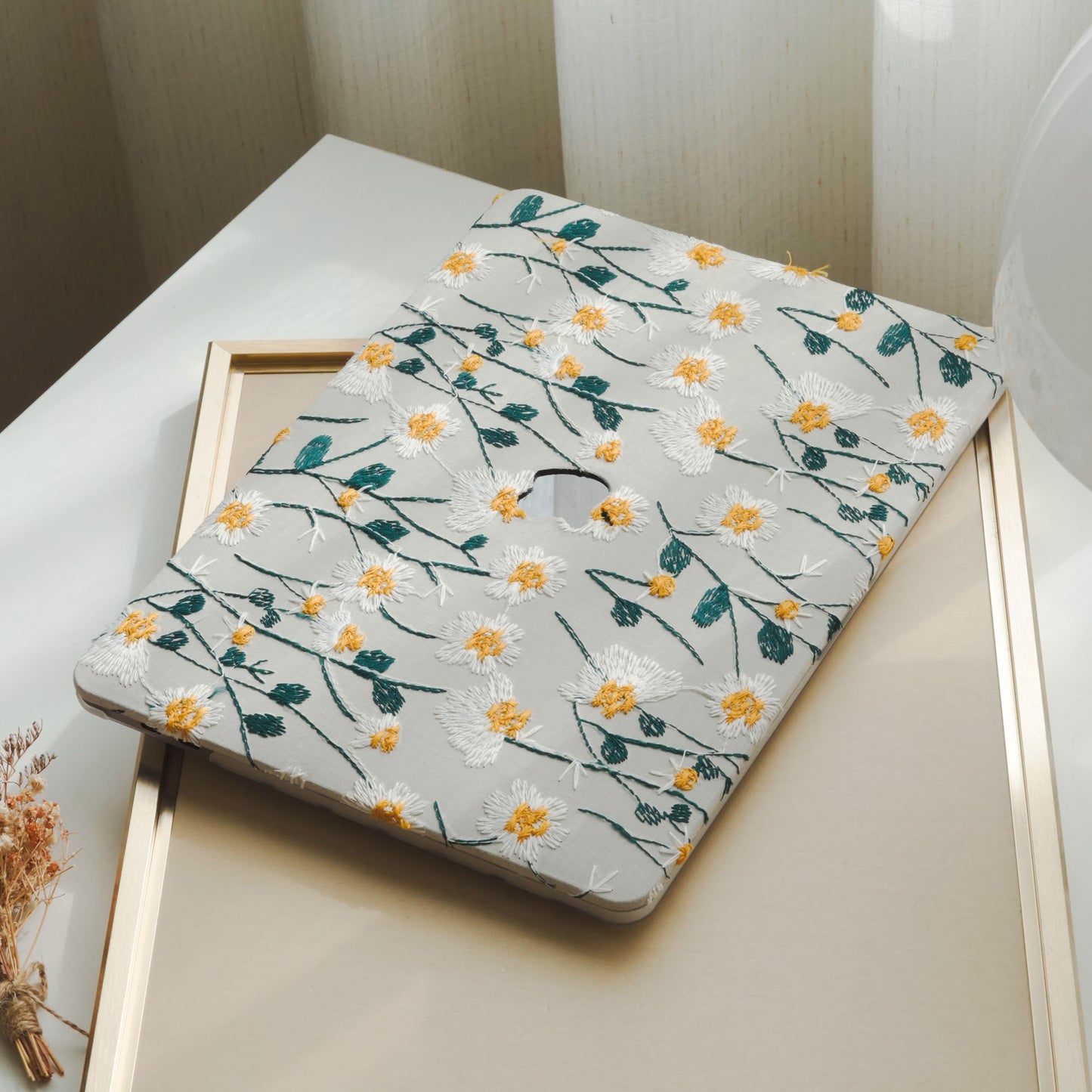 This is us Warm Sun Daisy Embroidery Leather Macbook Case