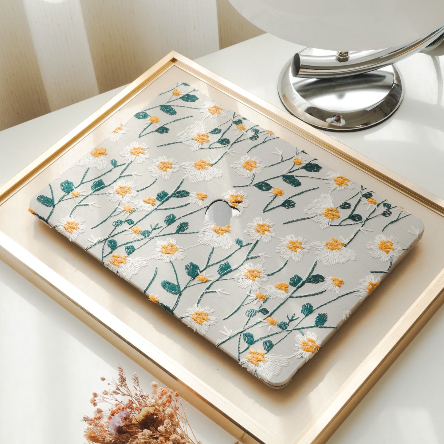 This is us Warm Sun Daisy Embroidery Leather Macbook Case
