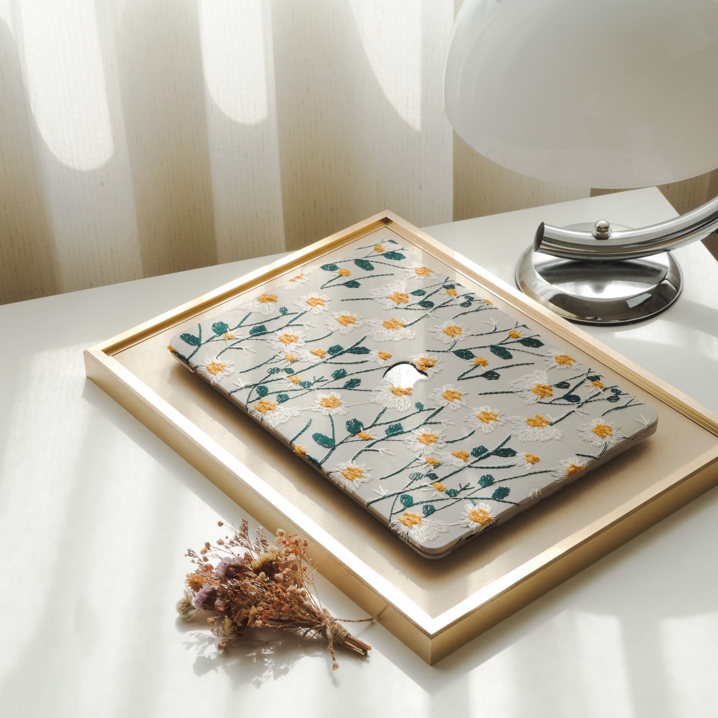 This is us Warm Sun Daisy Embroidery Leather Macbook Case
