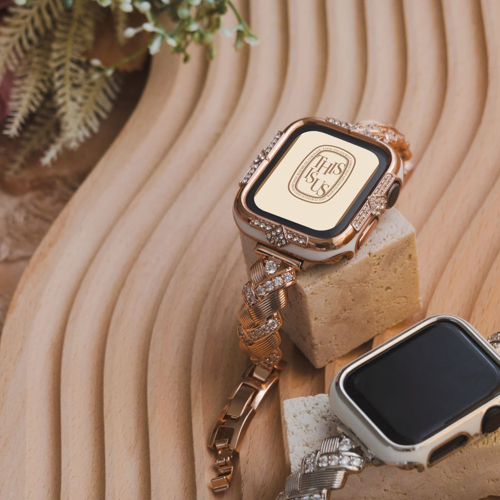 Trendy Woven Texture with Elegant Rhinestones  Apple Watch Band