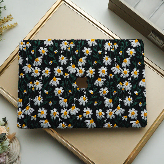 Embroidery Series ♾ Deep Black Daisy Textured Stitching MacBook Case