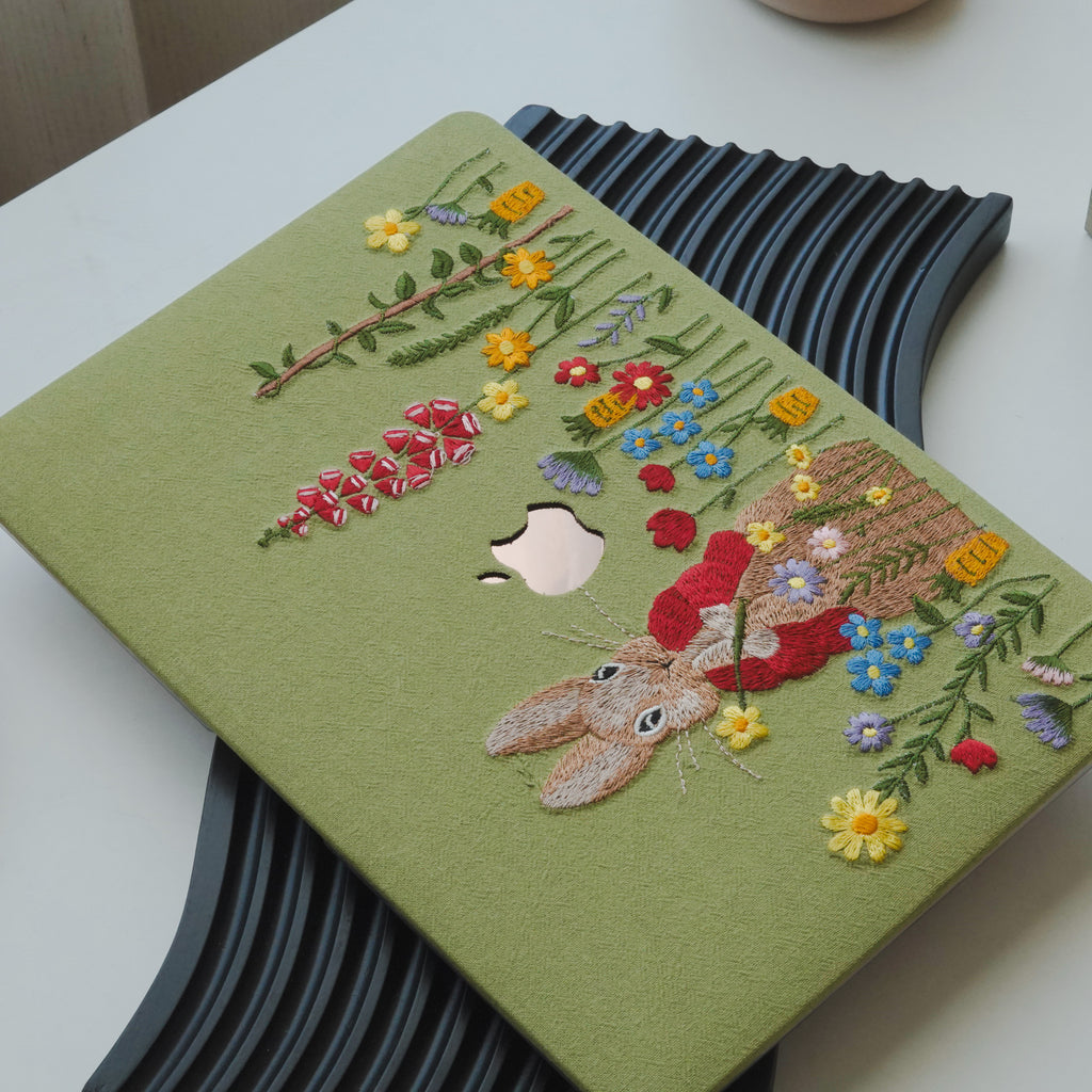 This is us Green Hand-drawn Red-clothed Bunny ♾ Textured Stitching MacBook Case