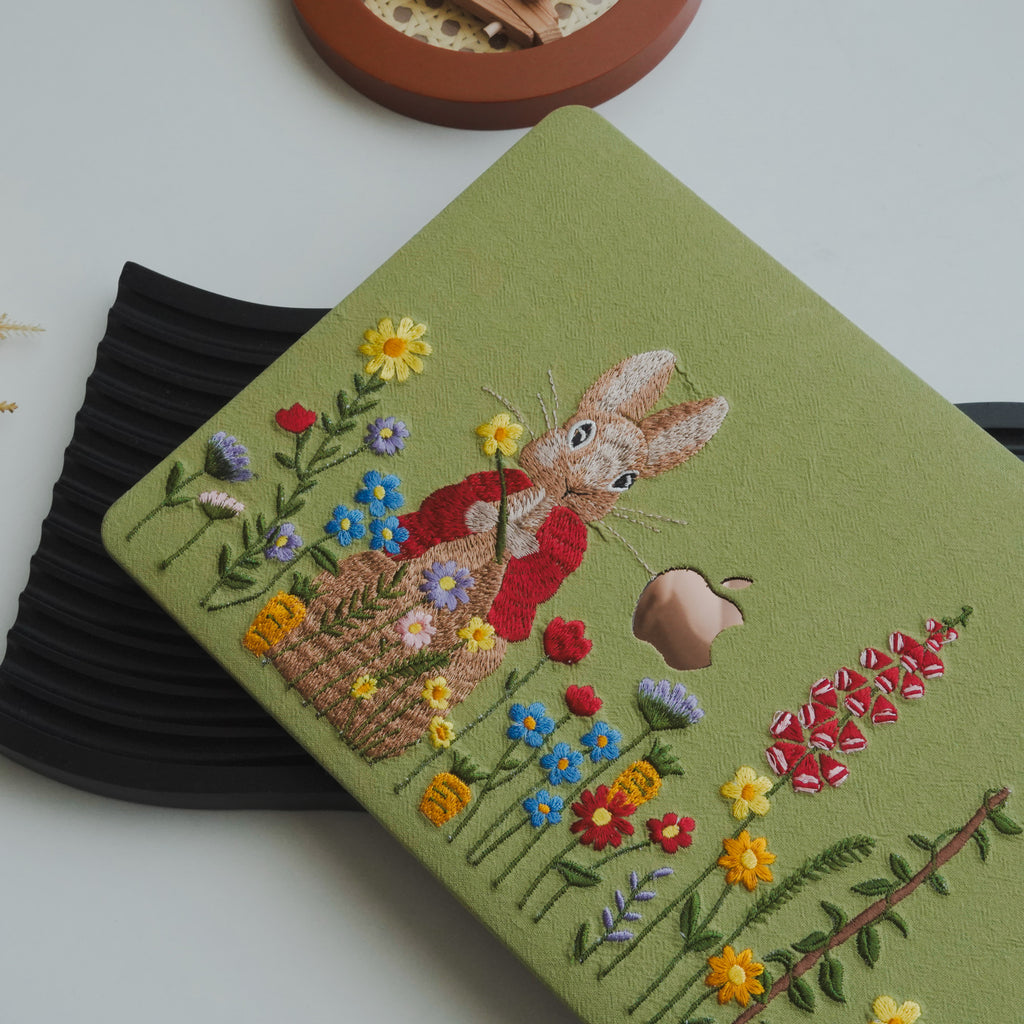 This is us Green Hand-drawn Red-clothed Bunny ♾ Textured Stitching MacBook Case