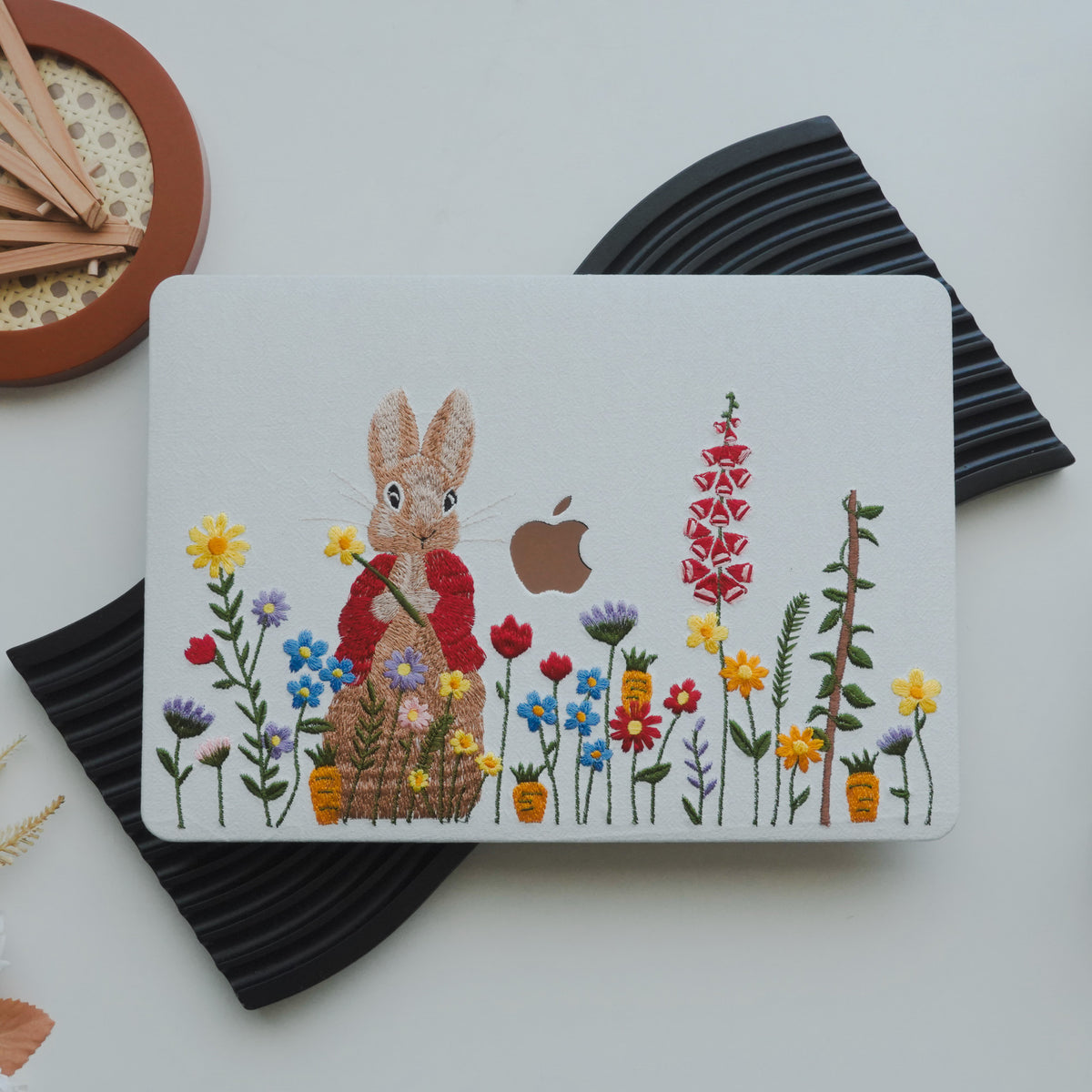 This is us White Hand-drawn Red-clothed Bunny ♾ Textured Stitching MacBook Case