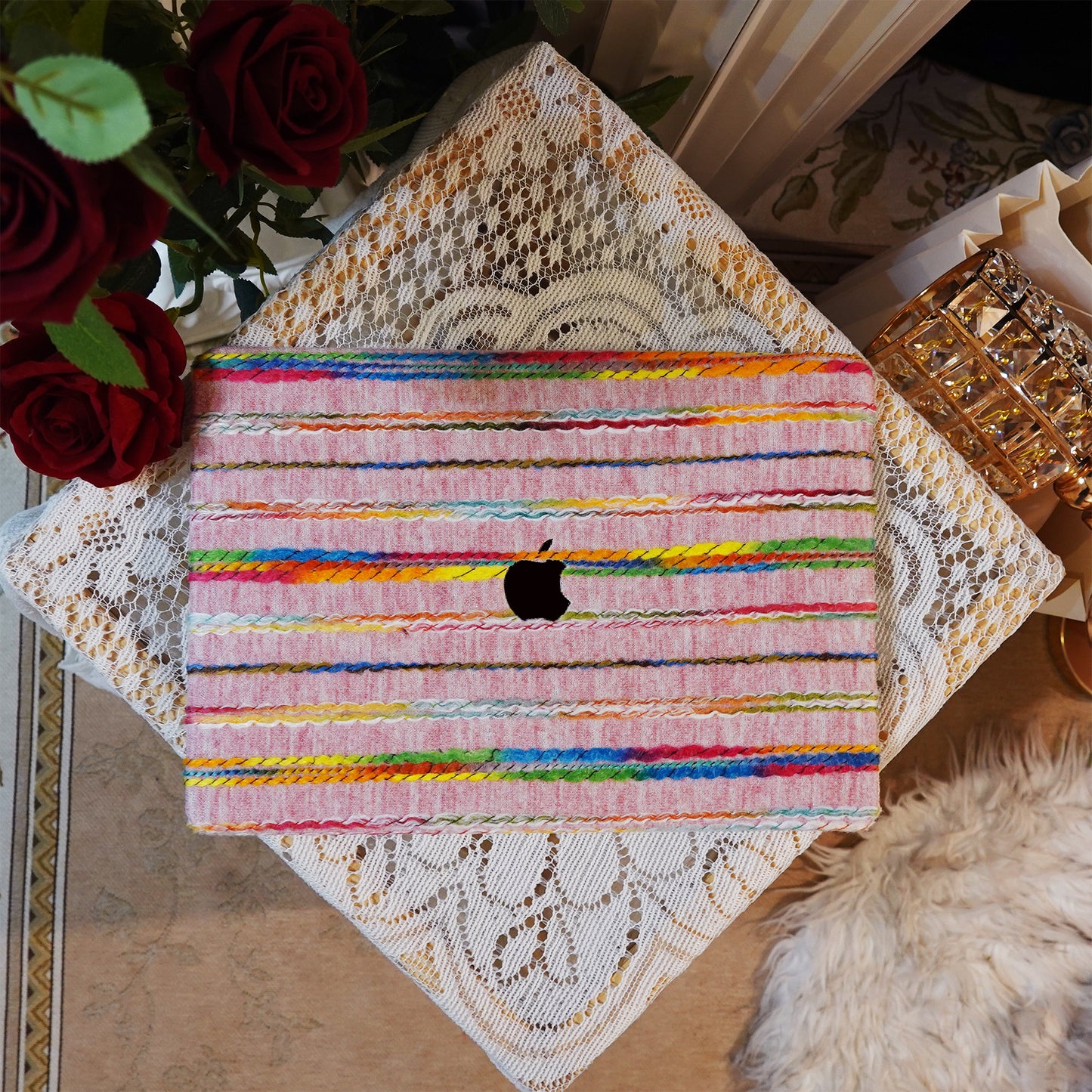 Plush Series ♾ Rainbow Thread Woven Pink Mac Case