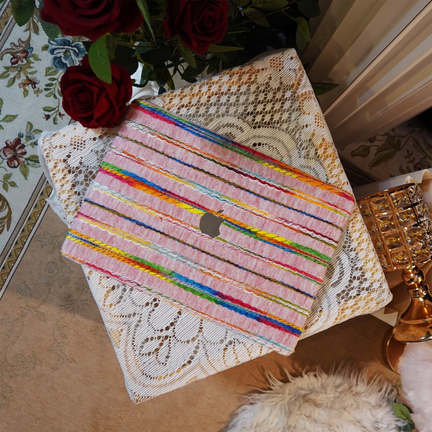 Plush Series ♾ Rainbow Thread Woven Pink Mac Case
