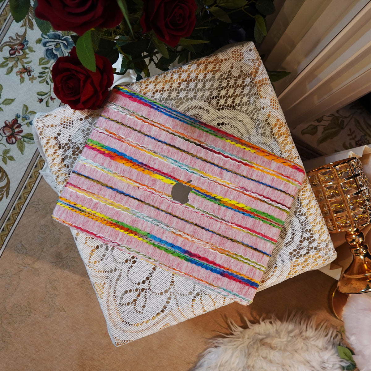 Plush Series ♾ Rainbow Thread Woven Pink Mac Case