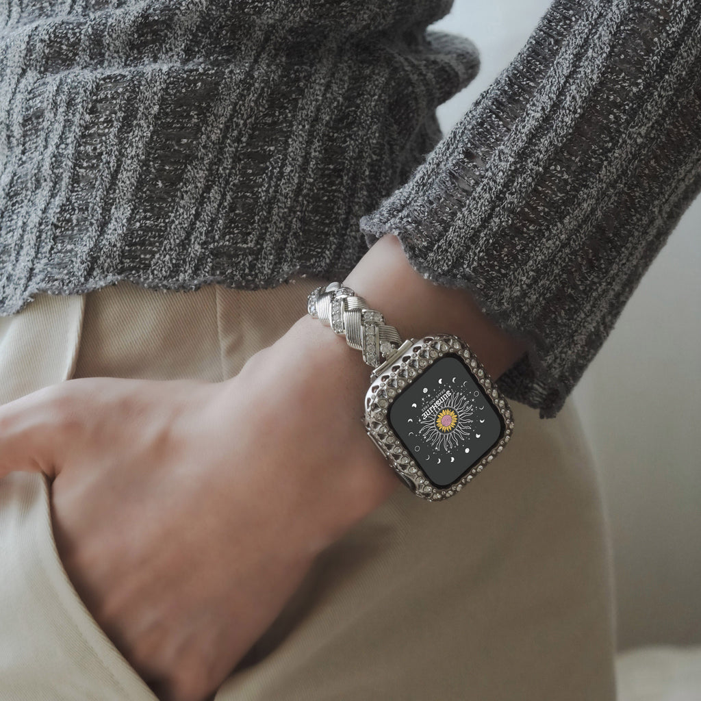 Trendy Woven Texture with Elegant Rhinestones  Apple Watch Band