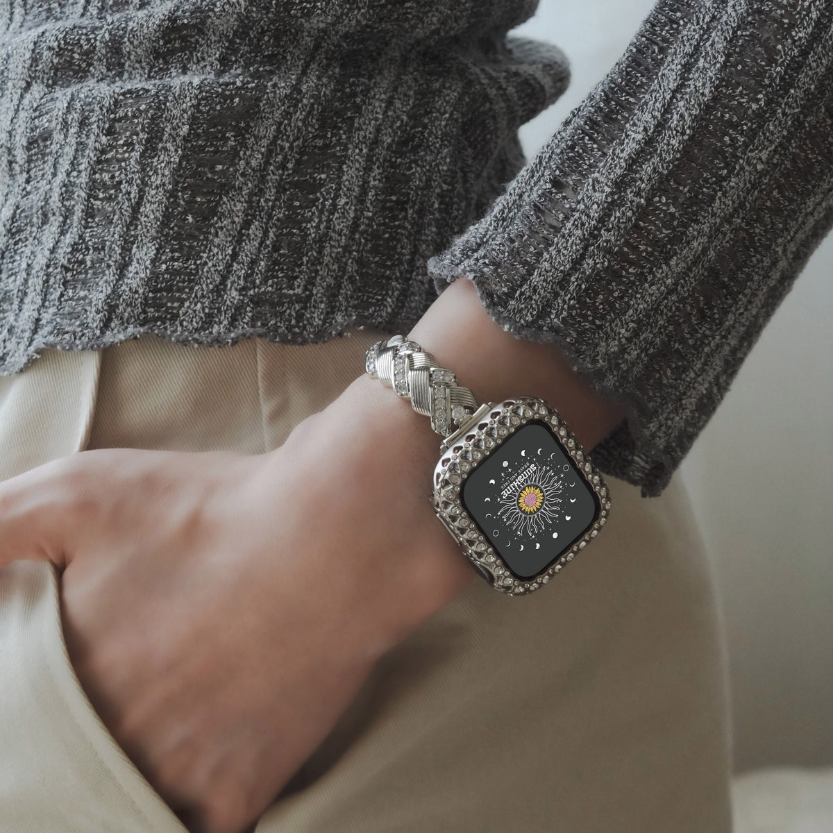 Trendy Woven Texture with Elegant Rhinestones  Apple Watch Band