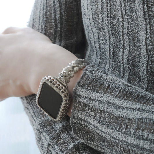 Trendy Woven Texture with Elegant Rhinestones  Apple Watch Band
