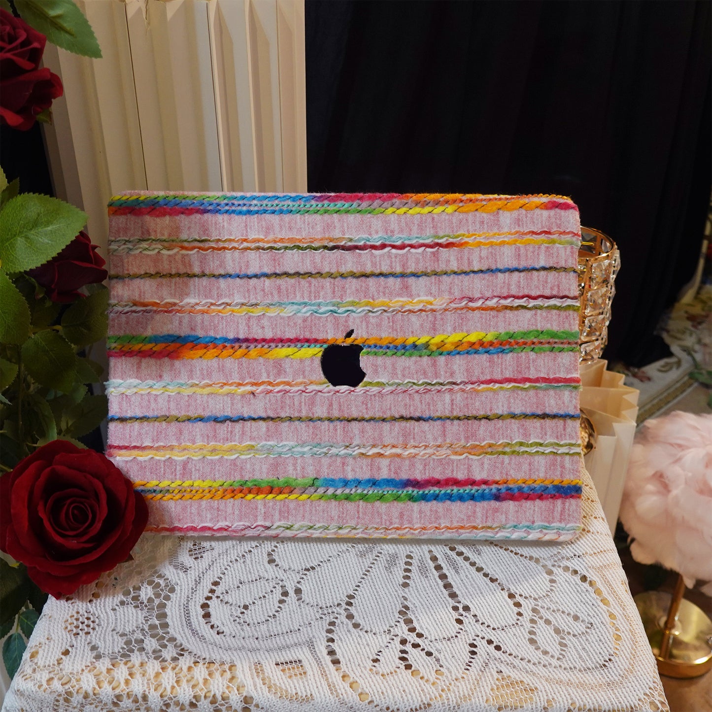 Plush Series ♾ Rainbow Thread Woven Pink Mac Case