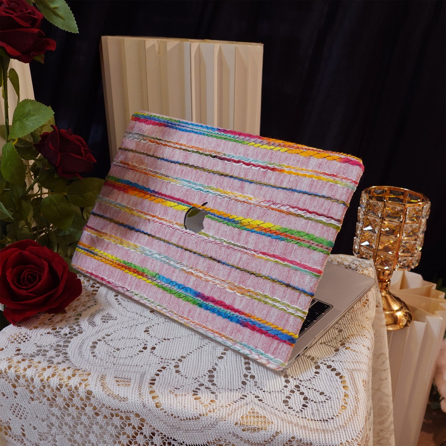 Plush Series ♾ Rainbow Thread Woven Pink Mac Case
