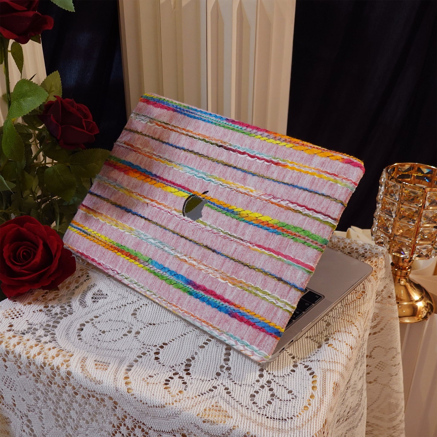 Plush Series ♾ Rainbow Thread Woven Pink Mac Case