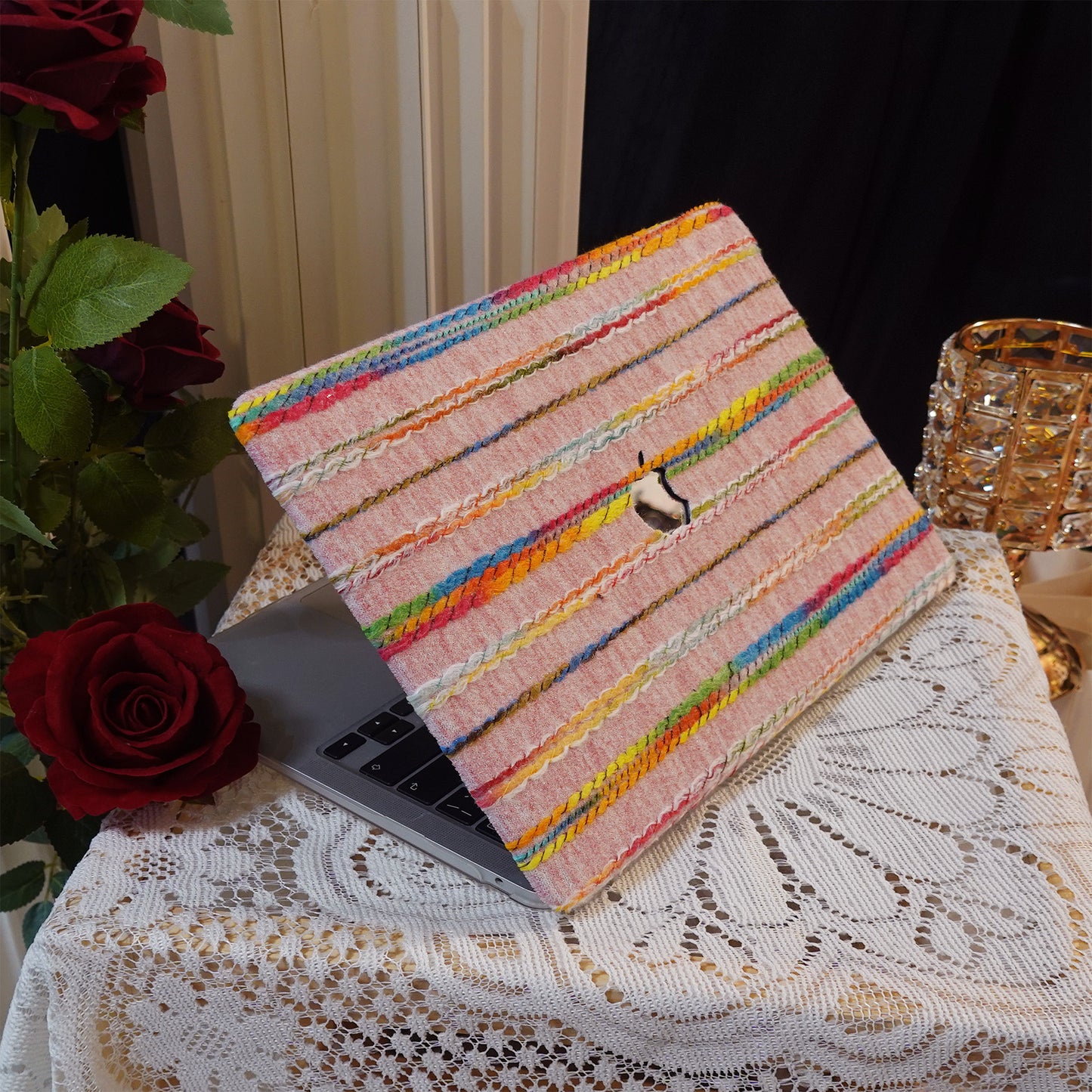 Plush Series ♾ Rainbow Thread Woven Pink Mac Case