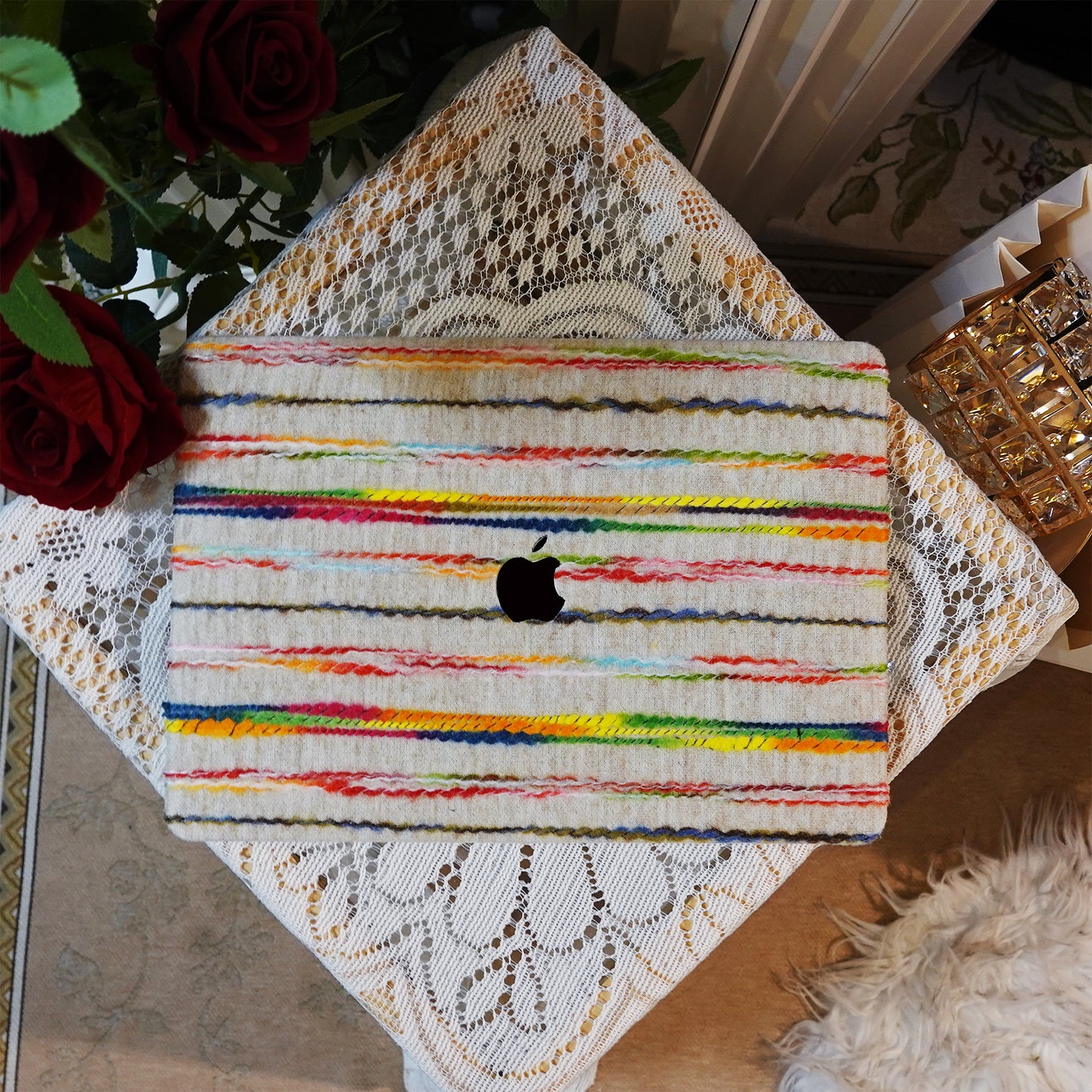 Plush Series ♾ Rainbow Thread Woven White Mac Case