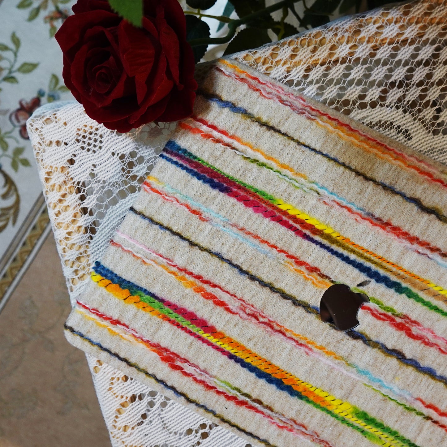 Plush Series ♾ Rainbow Thread Woven White Mac Case