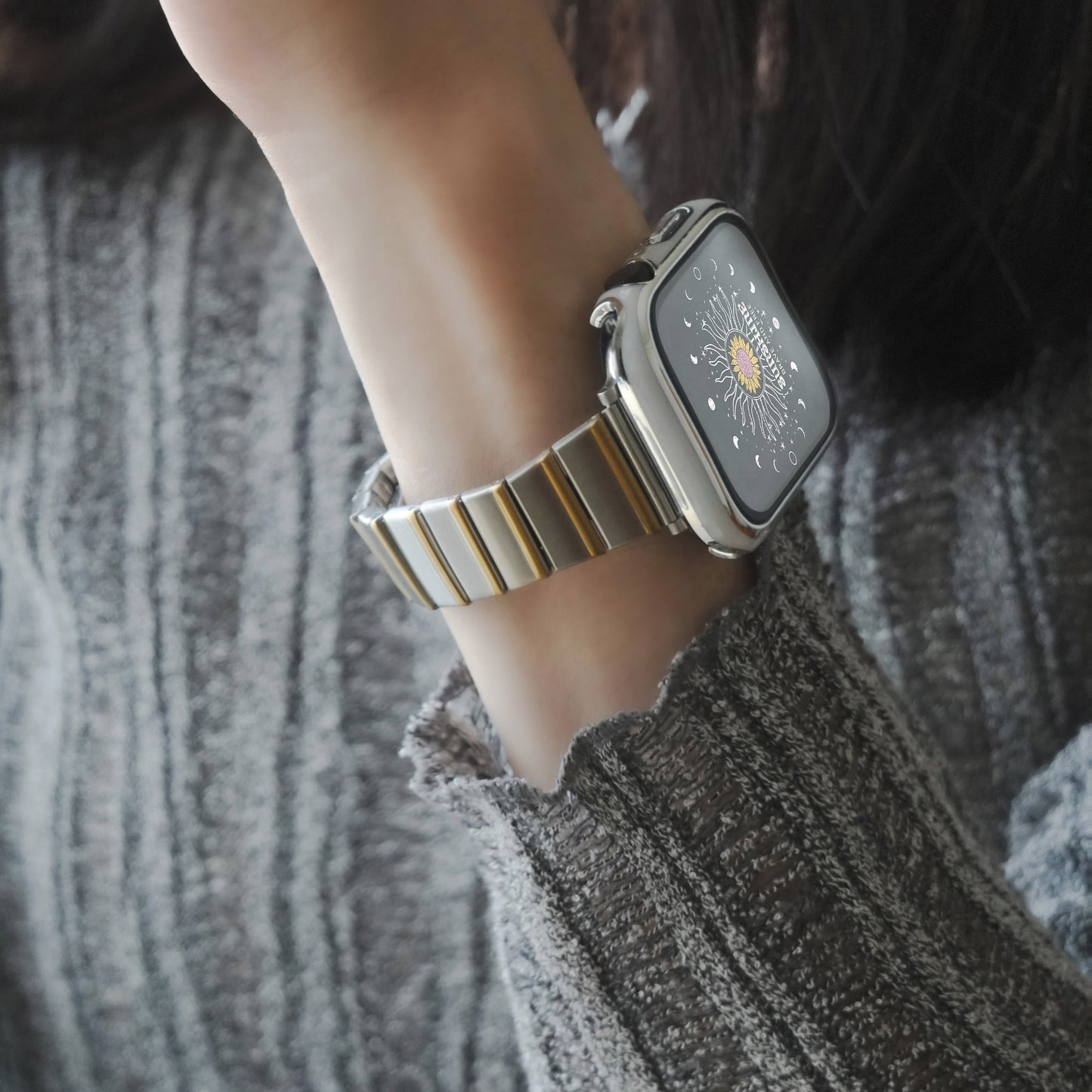 Textured Hairline Pattern Square Tile Stainless Steel Apple Watch Strap